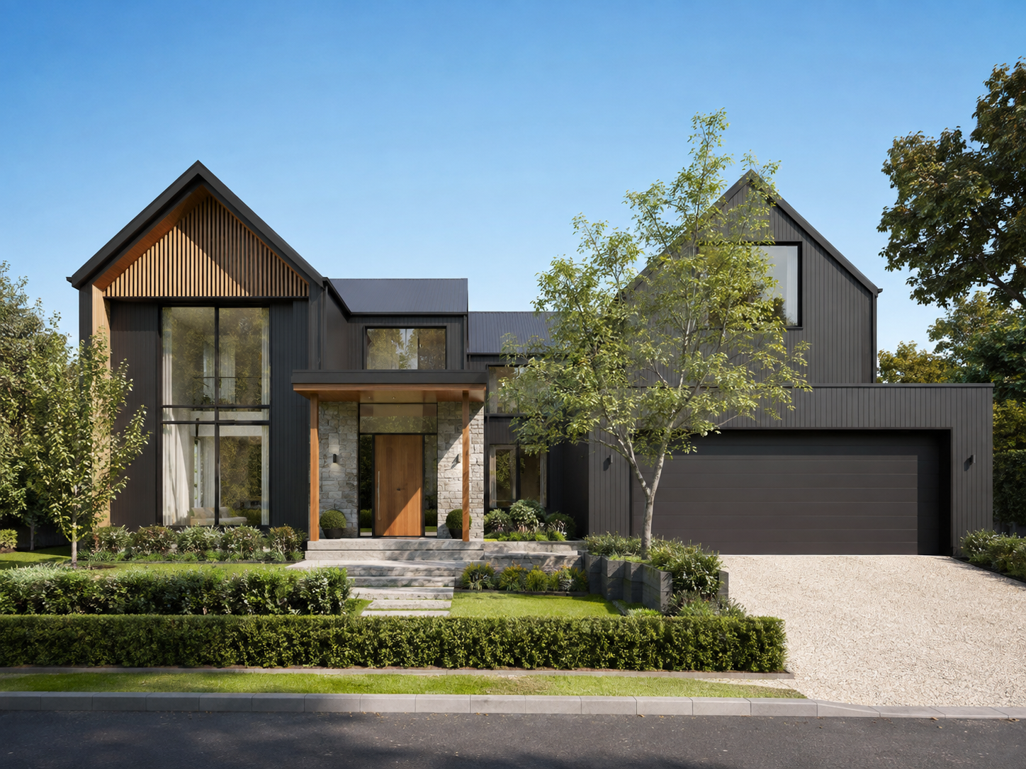 Dark contemporary home with warm timber detailing